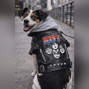 KISS Band Dog Jacket Faux Leather Motorcycle Style | Fab Dog | Rock Costume